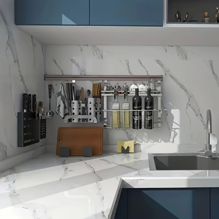 Mermer Desenli Mutfak Duvar Kağıdı Sticker - 5m x 60cm: Su ve Yağa Dayanıklı, Yüksek Sıcaklık Esnekliğine Sahip Tezgah, Dolap, Ocak Yenileme Folyosu T10 ( Lisinya )