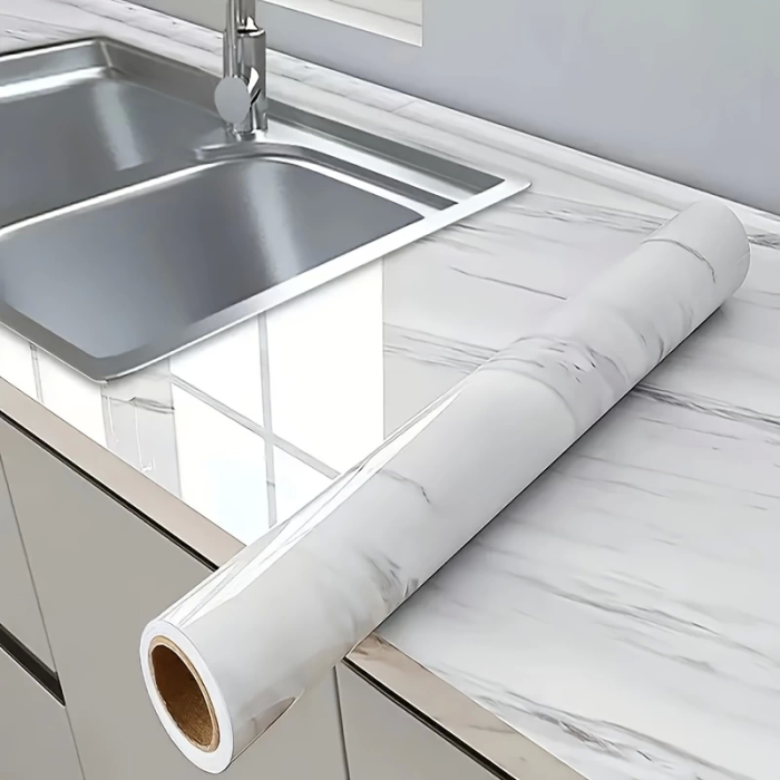 Mermer Desenli Mutfak Duvar Kağıdı Sticker - 5m x 60cm: Su ve Yağa Dayanıklı, Yüksek Sıcaklık Esnekliğine Sahip Tezgah, Dolap, Ocak Yenileme Folyosu T10 ( Lisinya )