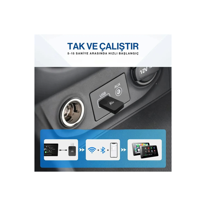 Kablosuz CarPlay & Android Auto Adaptörü - Apple ve Android Cihazlar İçin Evrensel Wireless Carplay Çevirici ( Lisinya )