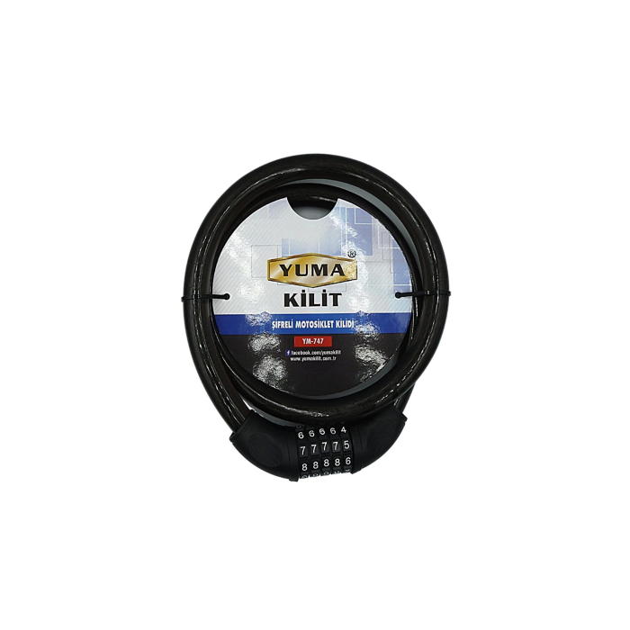 Yuma Ym-747 120cm 20mm 5 Şifreli Siyah Motorsiklet Kilidi - Lisinya