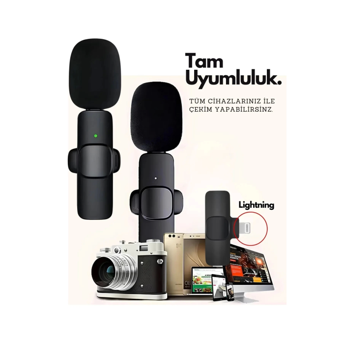 Type-C Çiftli Kablosuz Yaka Mikrofon Seti Telefon Vlog Canlı Yayın TikTok YouTube Uyumlu ( Lisinya )