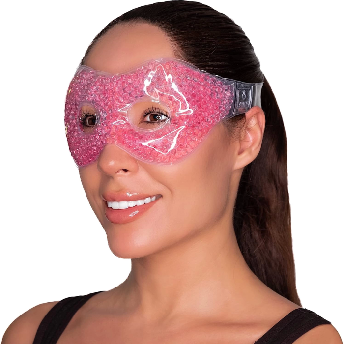 Pembe Jel Boncuklu Göz Maskesi, Soğuk & Sıcak Kullanım Rahatlatıcı Terapi Maskesi ( Lisinya )