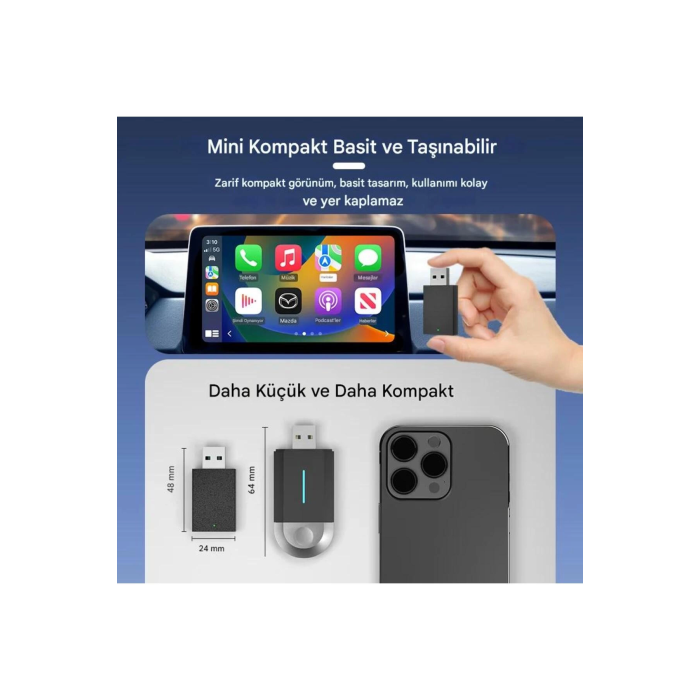 Kablosuz Android Auto/Car Play USB Dongle Cihazı ( Lisinya )
