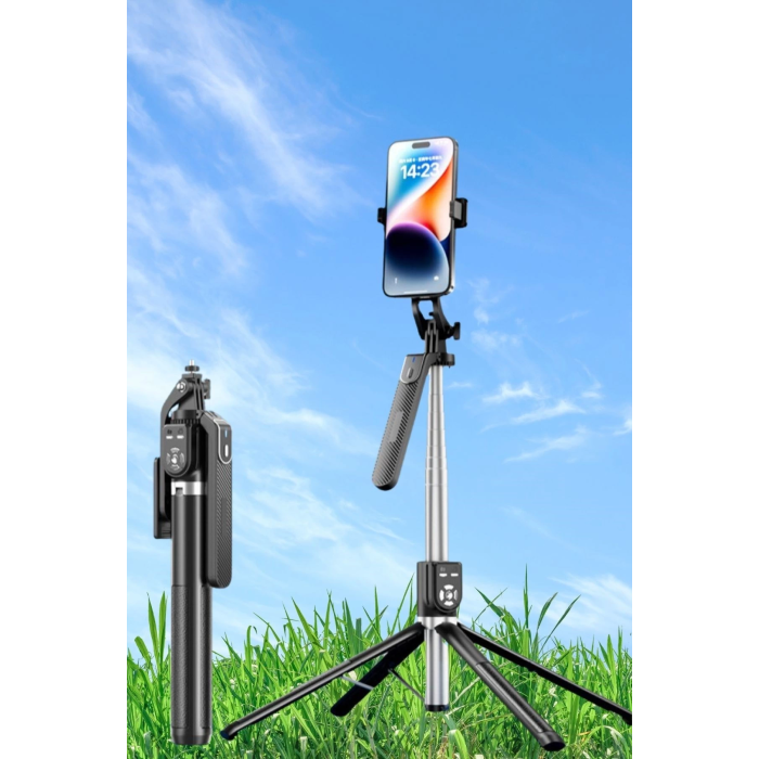 Kumandalı 360 Derece Dönebilen Cep Telefonu Ve Kamera Tripodu 2.2m Uzayabilen Selfie Çubuğu ( Lisinya )