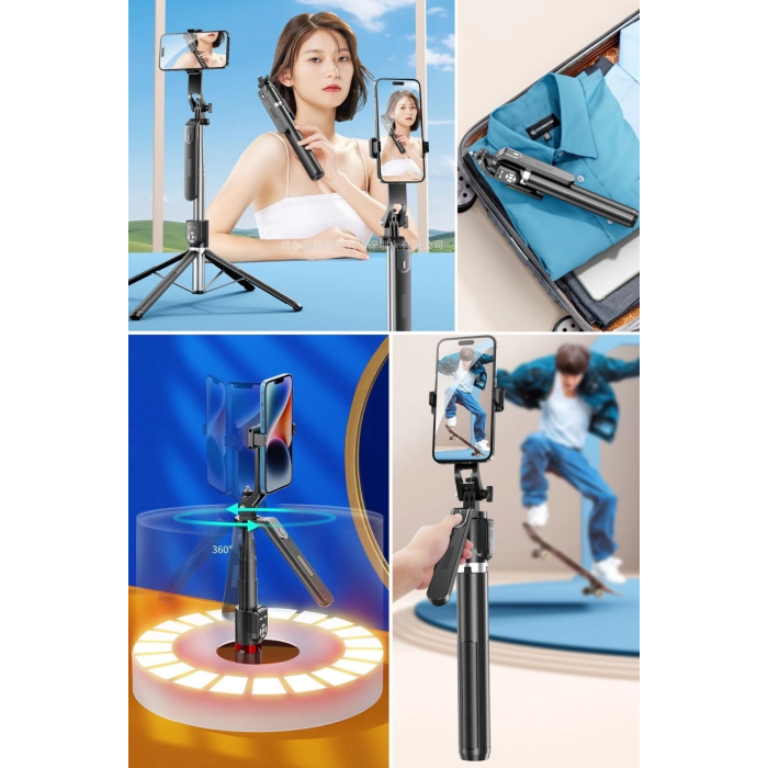 Kumandalı 360 Derece Dönebilen Cep Telefonu Ve Kamera Tripodu 2.2m Uzayabilen Selfie Çubuğu ( Lisinya )
