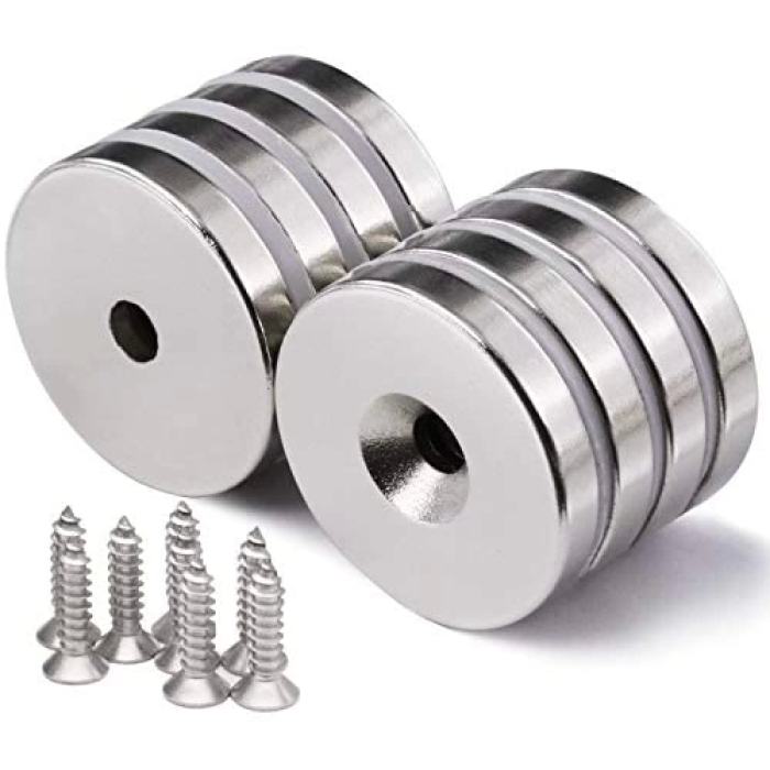 2 Adet 25x10/5x5,5 mm Neodyum Mıknatıs Havşa Delikli Magnet Vida Atılabilir N35 Nikel Paslanmaz ( Lisinya )