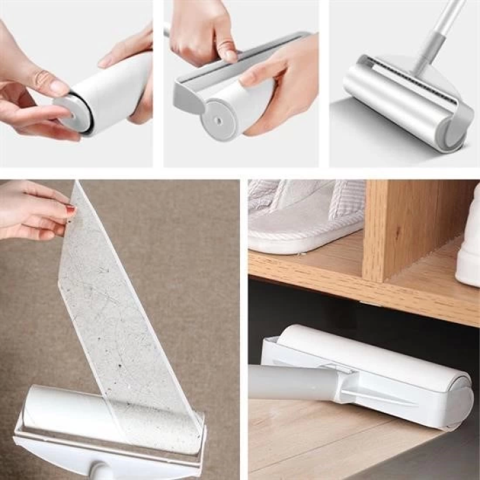 Pratik Temizlik İçin Yapışkanlı Tüy Rulosu 24 Cm Teleskopik Uzayabilen Saplı 2 Yedekli ( Lisinya )