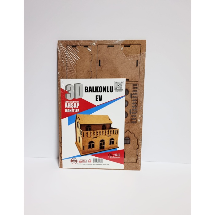 3D Ahşap Maket Balkonlu Ev