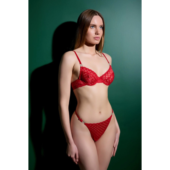 Dantelli Kırmızı Balenli Sütyen Takımı