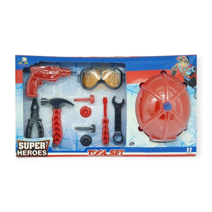 Meslek Setleri - Baretli Tamir Seti 11 Parça - Kırmızı (Lisinya)