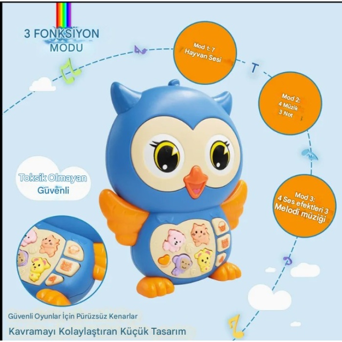 Baykuş Eğitici Bebek Piyanosu - Mavi (Lisinya)