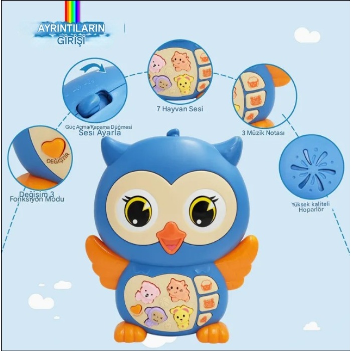 Baykuş Eğitici Bebek Piyanosu - Mavi (Lisinya)