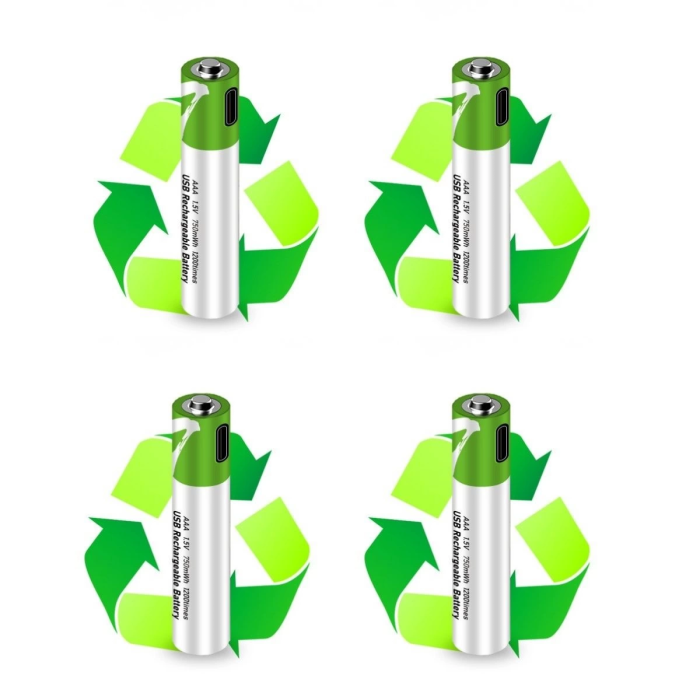 Usb Type-C ile Şarjolabilen 4 Adet AAA 1.5V Lityum Şarjlı Kalem Pil 750 mAH Uzun Ömürlü ( Lisinya )