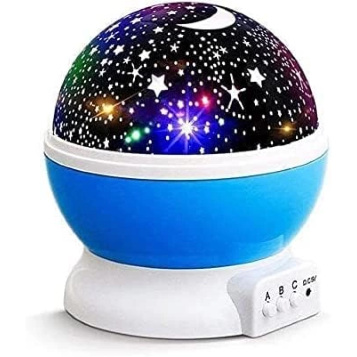 Mavi Dönen Renkli Ay Yıldızlı Gökyüzü Yansıtmalı Projeksiyon Gece Lambası Çocuk Bebek Parti Odası ( Lisinya )