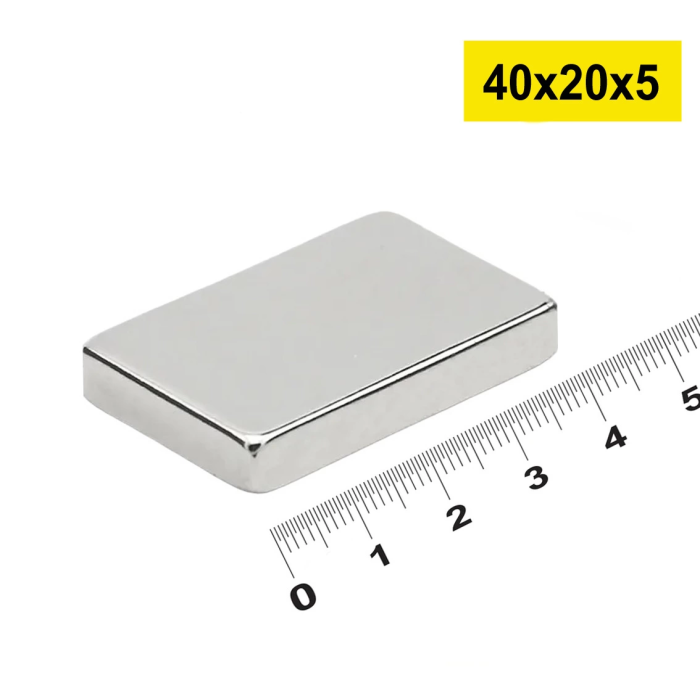 50 adet 40x20x5mm Neodyum Magnet Güçlü N35 Mıknatıs Köşeli Nikel Kaplama ( Lisinya )