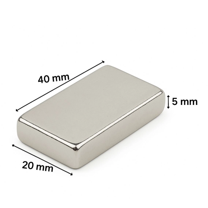 50 adet 40x20x5mm Neodyum Magnet Güçlü N35 Mıknatıs Köşeli Nikel Kaplama ( Lisinya )