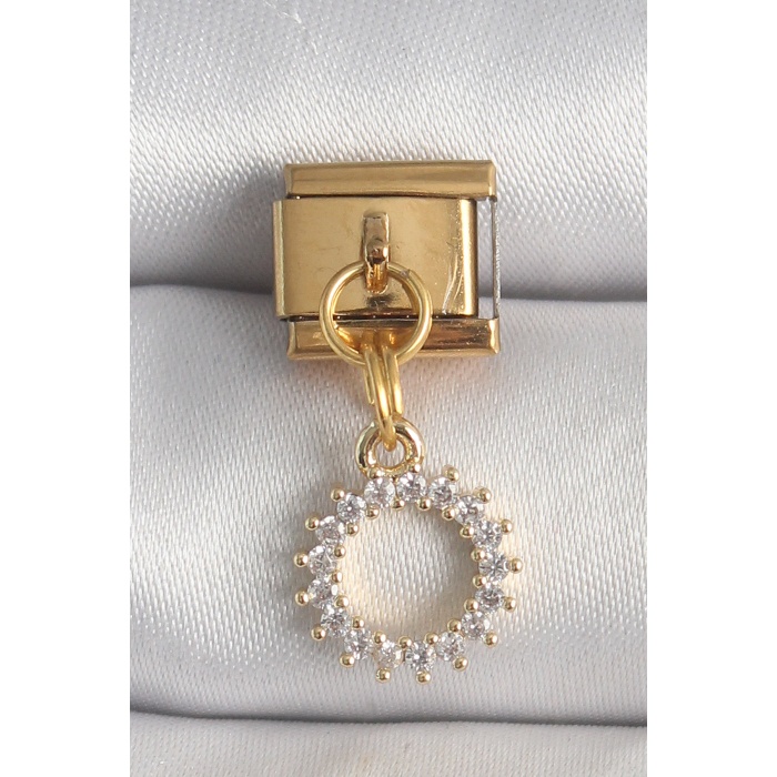 316L Çelik Gold Renk Zirkon Taşlı Sallantı Güneş Model Nomination Charm - Lisinya