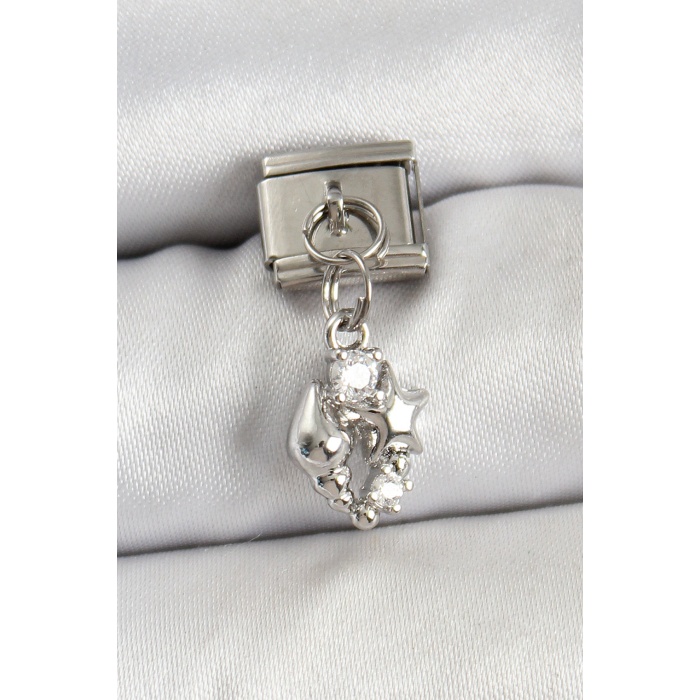 316L Çelik Sallantılı Zirkon Taşlı Deniz Kabuğu Ve Yıldız Model Gümüş Renk Nomination Charm - Lisinya