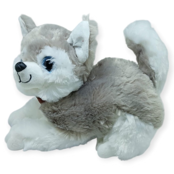 Sesli Peluş Yatan Köpek 25 cm - Gri (Lisinya)