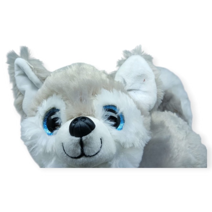 Sesli Peluş Yatan Köpek 25 cm - Gri (Lisinya)