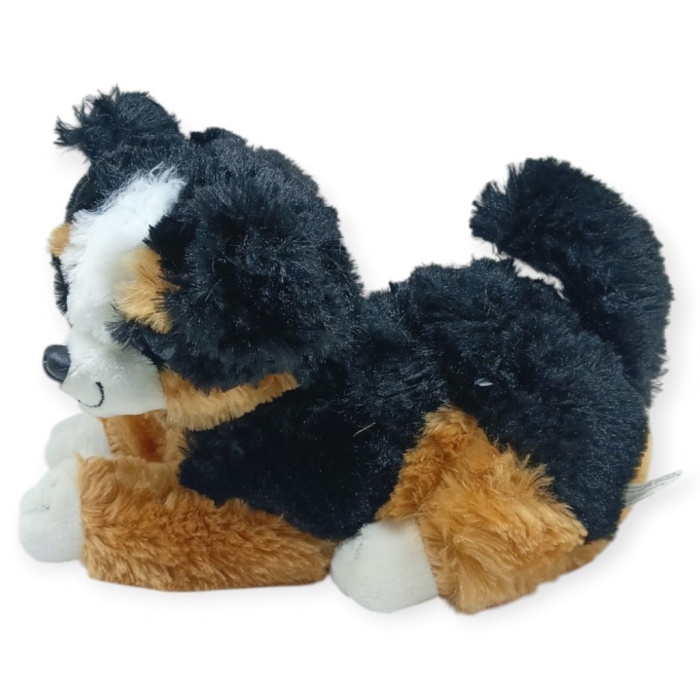 Sesli Peluş Yatan Köpek 25 cm - Siyah Kahve (Lisinya)