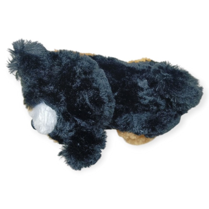 Sesli Peluş Yatan Köpek 25 cm - Siyah Kahve (Lisinya)