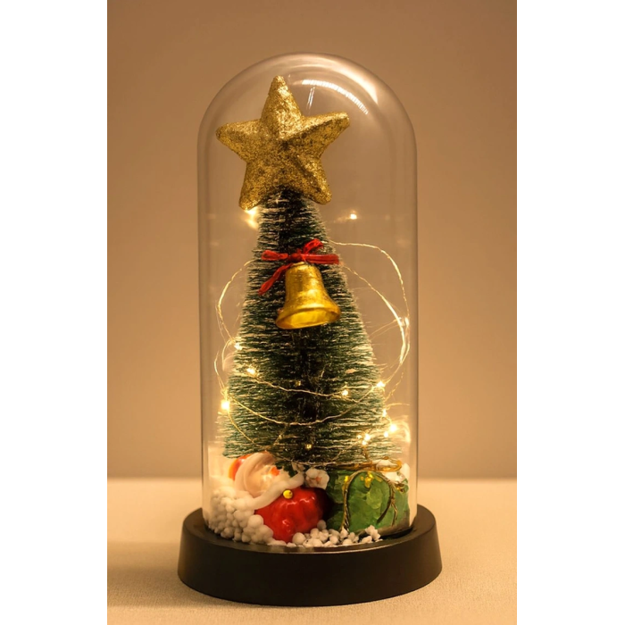 Yılbaşı Temalı Işıklı  Dekoratif Cam Fanus Alk5078 - Lisinya