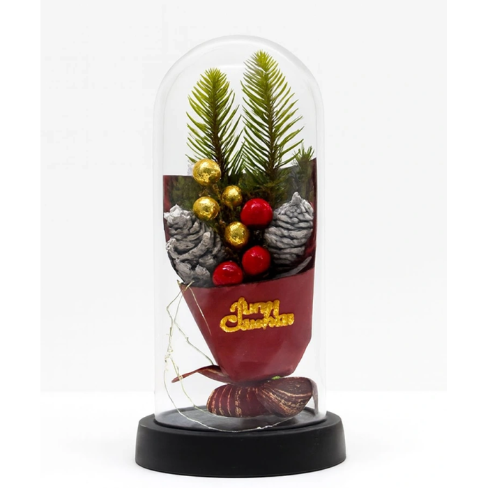 Yılbaşı Temalı Işıklı  Dekoratif Cam Fanus Alk5081 - Lisinya