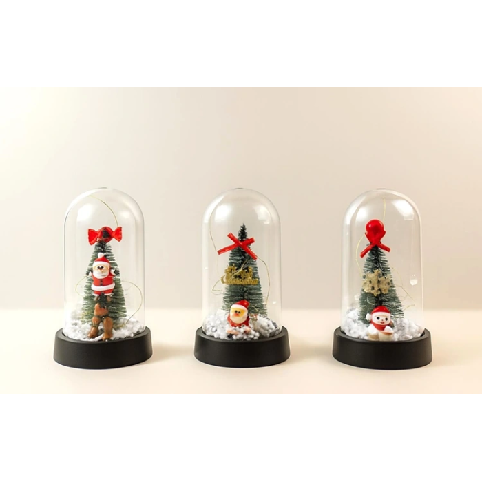 Yılbaşı Temalı Işıklı  Dekoratif Cam Fanus Alk5076 - Lisinya