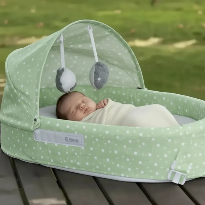Taşınabilir Portatif Bebek Yatağı,Sırt Çantasına Dönüşebilen Portatif Bebek Beşiği (Yeşil) ( Lisinya )