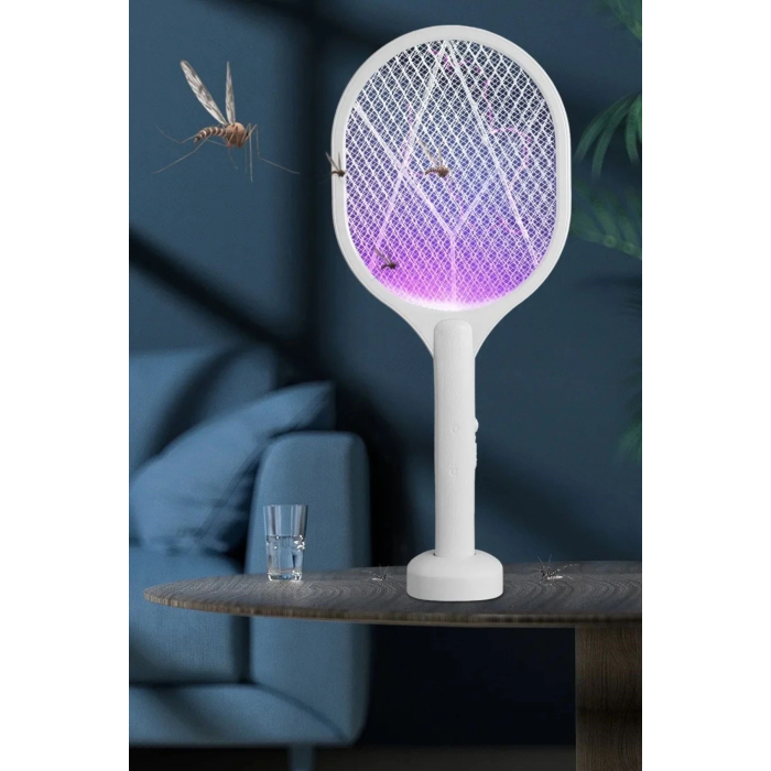 Şarjlı Sinek Öldürücü Masaüstü Standlı,mor Işık Sinek Kovucu Raket 5w ( Lisinya )