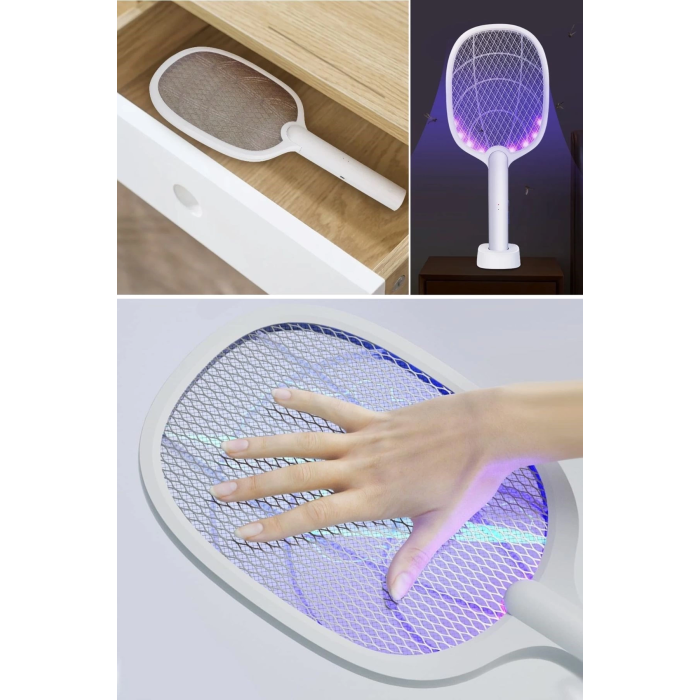 Şarjlı Sinek Öldürücü Masaüstü Standlı,mor Işık Sinek Kovucu Raket 5w ( Lisinya )