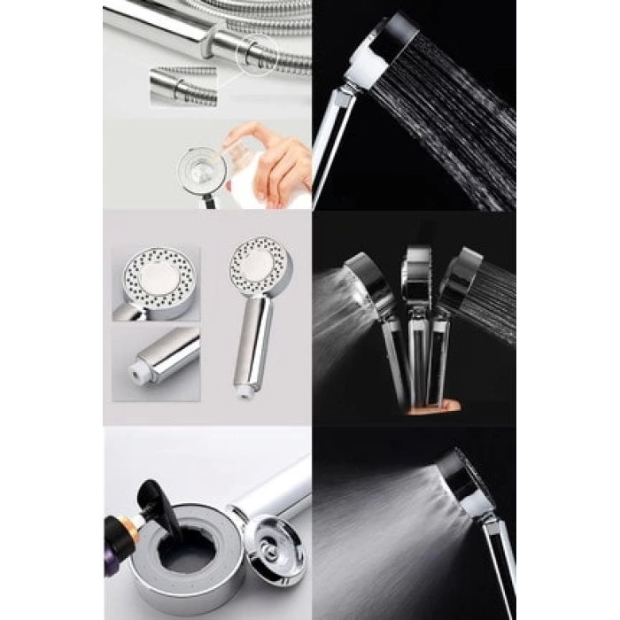 Çift Taraflı Yüksek Basınçlı Su Akıtan Şampuan Hazneli Tasarruflu Duş Başlığı ( Lisinya )