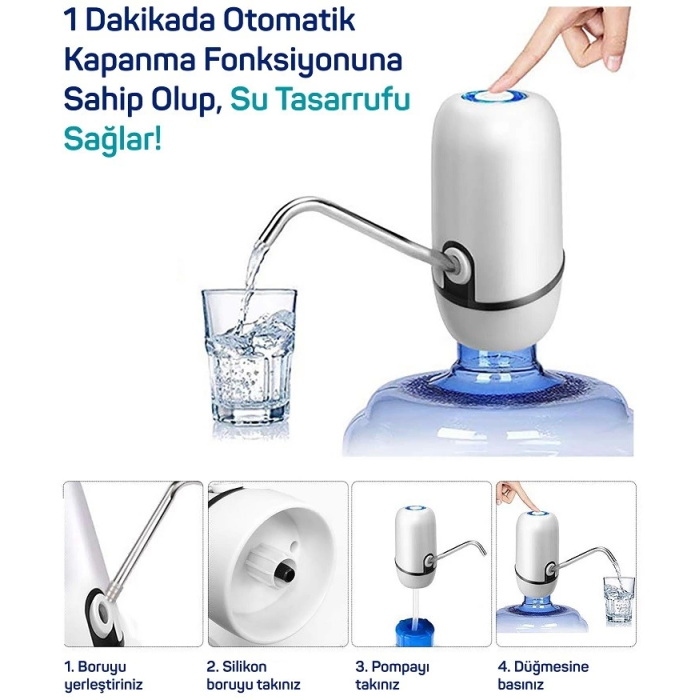 Yeni Nesil Dokunmatik Damacana Su Pompası Şarjlı 1200 Mah ( Lisinya )