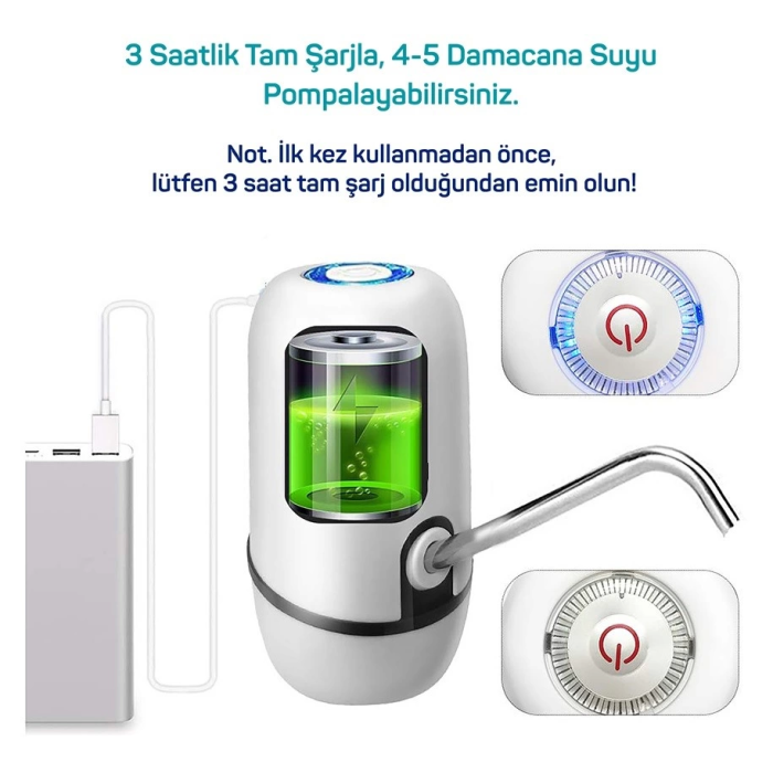 Yeni Nesil Dokunmatik Damacana Su Pompası Şarjlı 1200 Mah ( Lisinya )