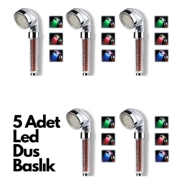 5 Adet Tasarruflu Boncuklu Ledli Duş Başlık-pil veya Elektrik Gerekmez Kinetik Enerjili ( Lisinya )