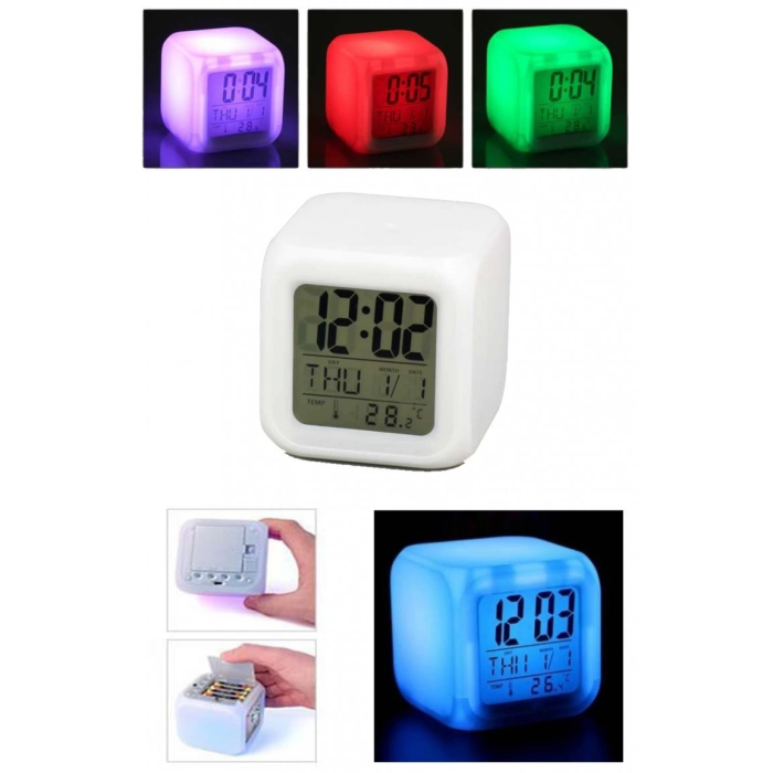 Renk Değiştiren Dijital Alarm Küp Saat ( Lisinya )
