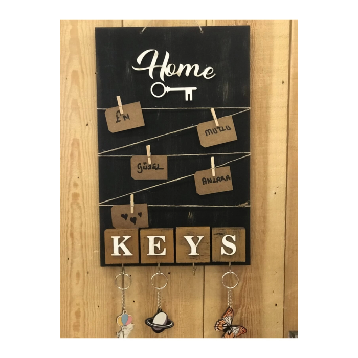 Dekoratif Home Keys Ahşap Resimlik ve Notluk (Kahverengi) ( Lisinya )