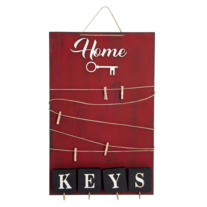 Dekoratif Home Keys Ahşap Resimlik ve Notluk (Kırmızı) ( Lisinya )