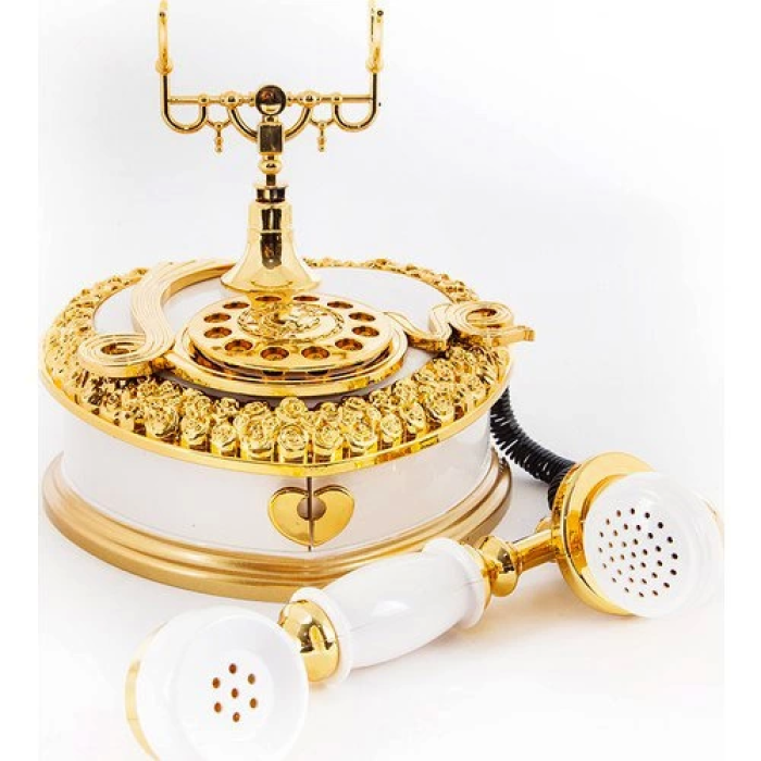 Nostaljik Polyester Telefon Müzik ve Takı Mücevher Kutusu (beyaz) ( Lisinya )