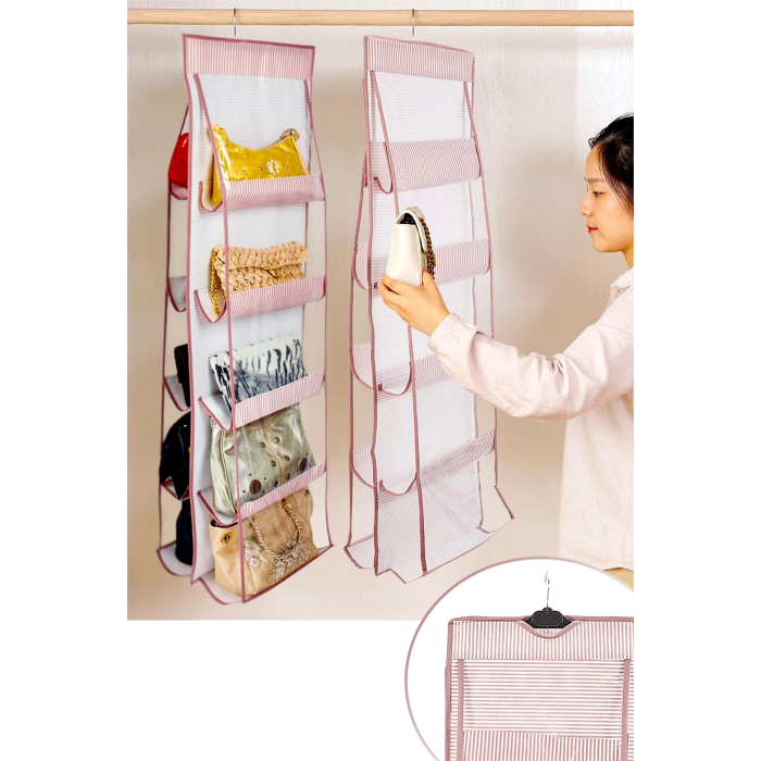 10 Gözlü Çanta Askılığı Dolap İçi Düzenleyici Organizer Askılı Çantalık ( Lisinya )