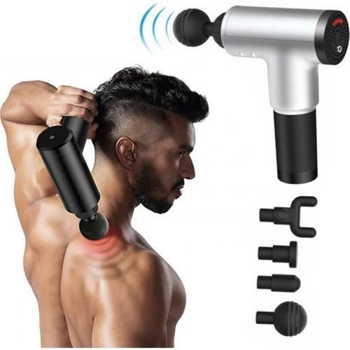 Darbeli Titreşimli Tabanca Masaj Aleti Kas Rahatlatıcı 4 Başlıklı Şarjlı Göbek Eritme Cihazı Zayıflama ve Selülit Giderme ( Lisinya )