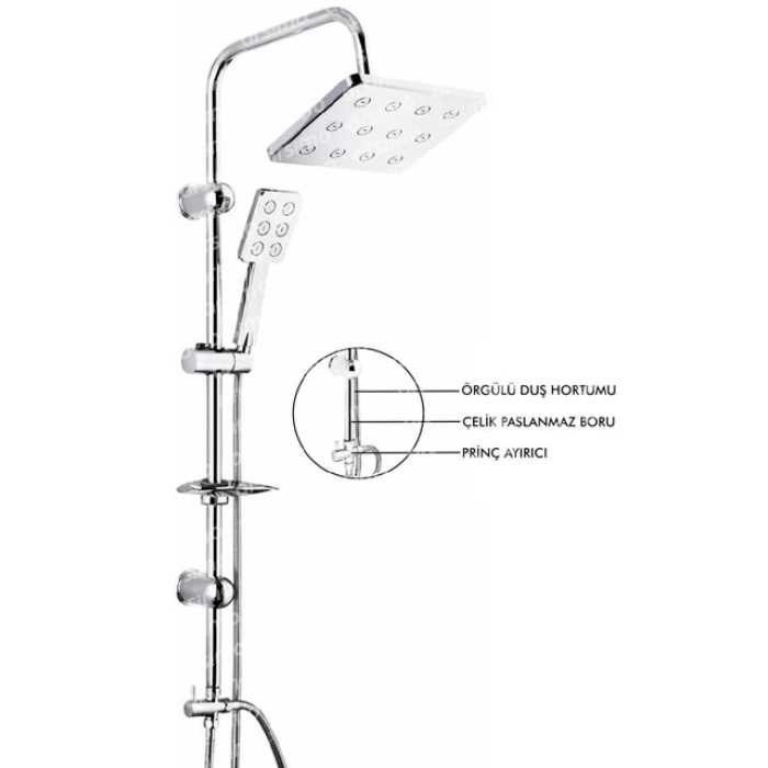 Robot Duş Seti Krom Dikdörtgen Çok Fonksiyonlu Yağmur Robot Duş Sistemi ( Lisinya )