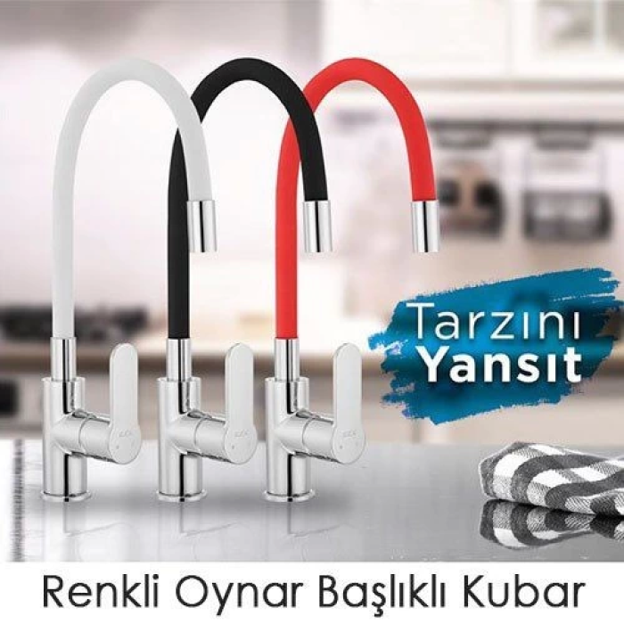 Esnek Kıvrılabilir Renkli Silikon Oynar Başlıklı Musluk Bataryası Başlığı Kubar ( Lisinya )