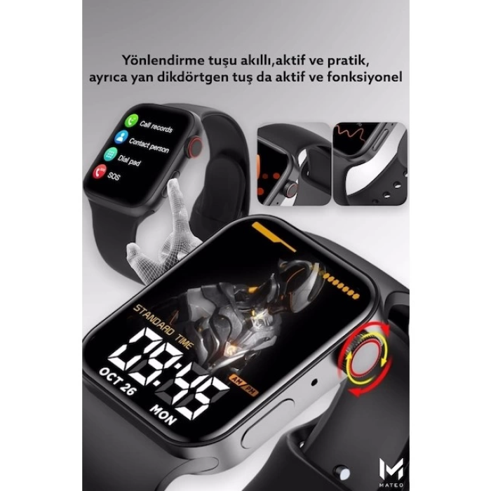 Konuşma Özellikli Smart Watch 7 Akıllı Saat Su Geçirmez Yan Tuşlu Köşeli Yeni Alüminyum Kasa (siyah) ( Lisinya )