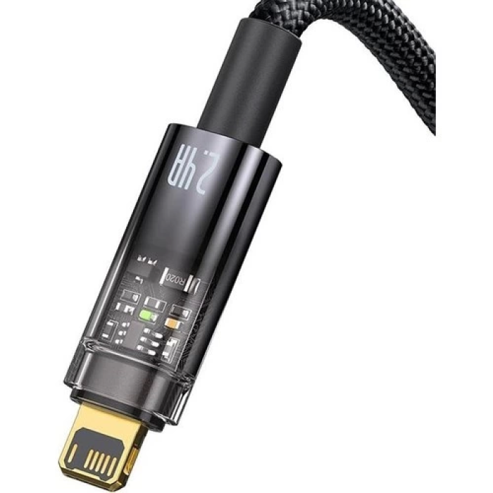 Şeffaf Uçlu iPhone 45w Usb Hızlı ve Dayanıklı Şarj ve Data Işıklı Örgü Kablo 1 Metre ( Lisinya )