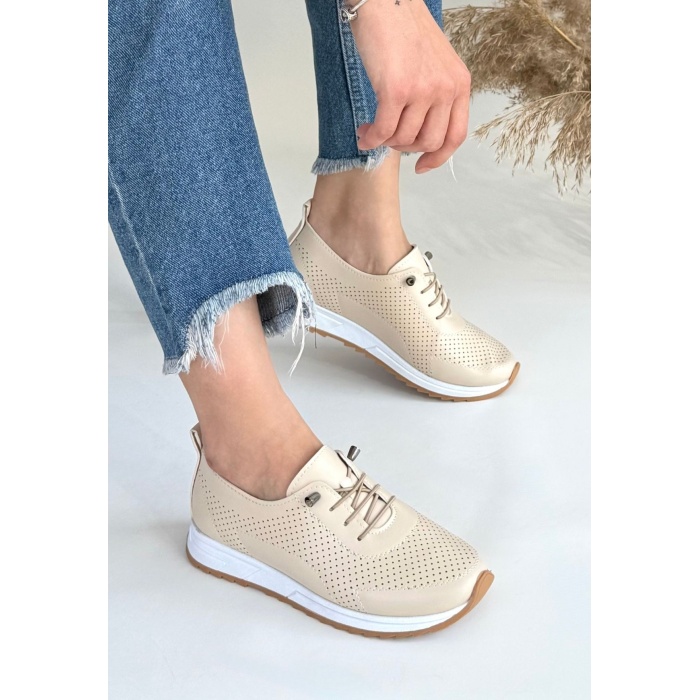 Tone Bej Cilt Bağcıklı Spor Ayakkabı - Lisinya