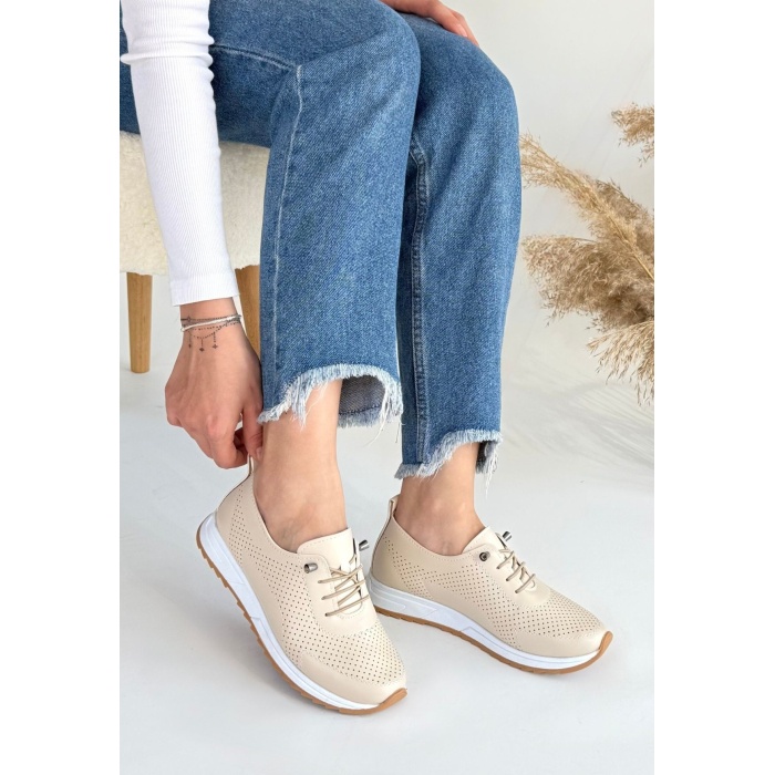 Tone Bej Cilt Bağcıklı Spor Ayakkabı - Lisinya