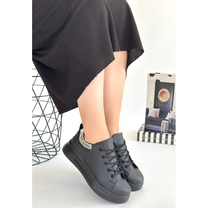 Sofio Siyah Cilt Bağcıklı Spor Ayakkabı - Lisinya