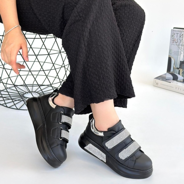 Nino Siyah Cilt Cırt Cırtlı Spor Ayakkabı - Lisinya